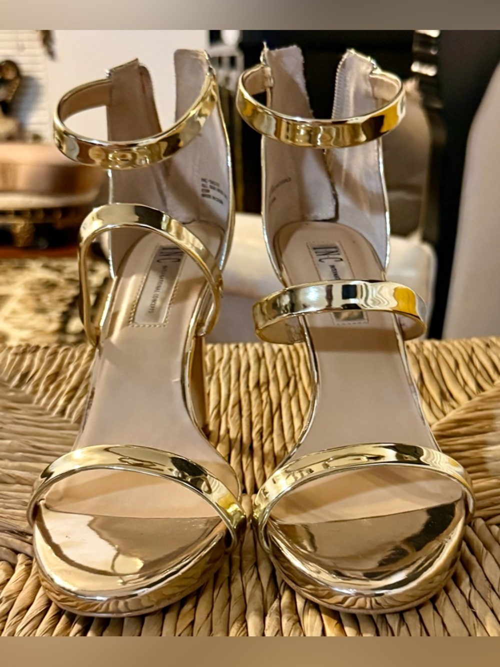 Pre-Loved INC International Concepts Gold Metallic Strappy Heels
